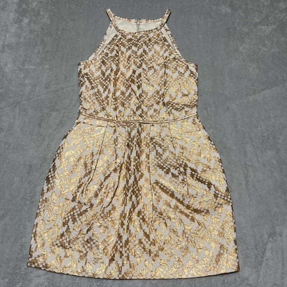 RACHEL Rachel Roy Dresses & Skirts - Rachel‎ Roy Dress Womens Medium Gold Ivory Foil Mini High Neck Dress